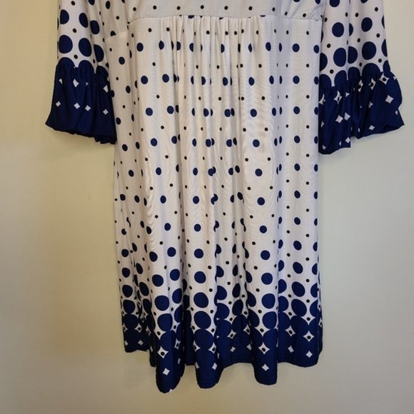 White & Blue Plus Size Polka Dot Blouse - Picture 3 of 5
